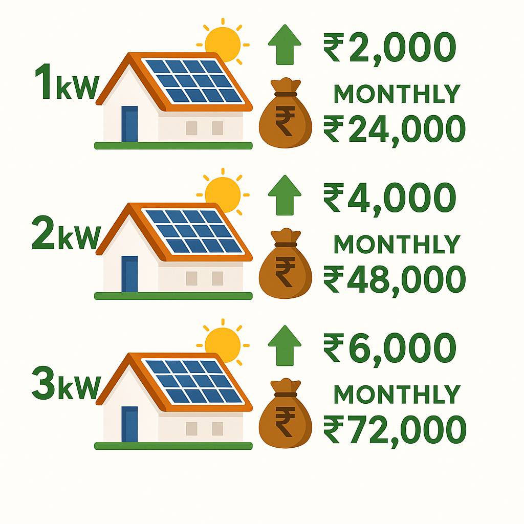 Solar panel savings chart for Indian homes - PM Suryoday Yojana